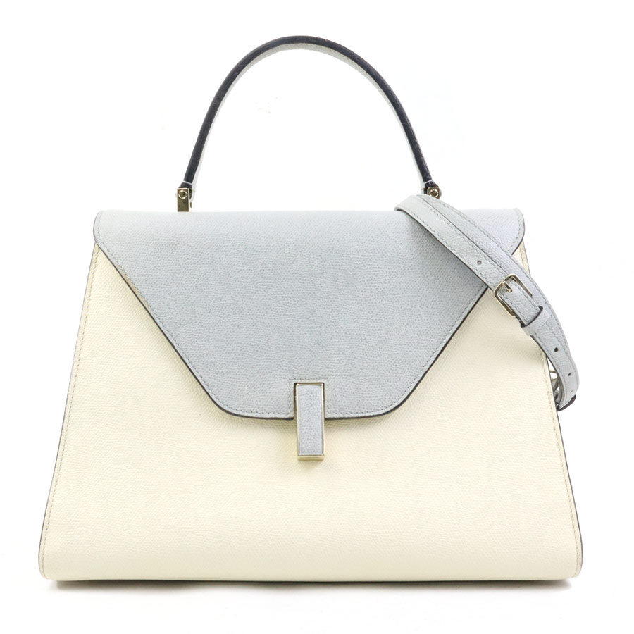 ヴァレクストラ Valextra ハンドバッグ ショルダーバッグ ラージ イジィデ レザー アイボリー×ライトグレー レディース 90114a