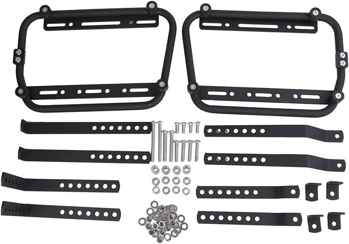 バイク用 サイドボックス 取り付け ステー 左右セット キャリア サポート パーツ アクセサリー 簡単 脱着 パニアケース ホルダー ツーリング 汎用 社外品(ブラック)