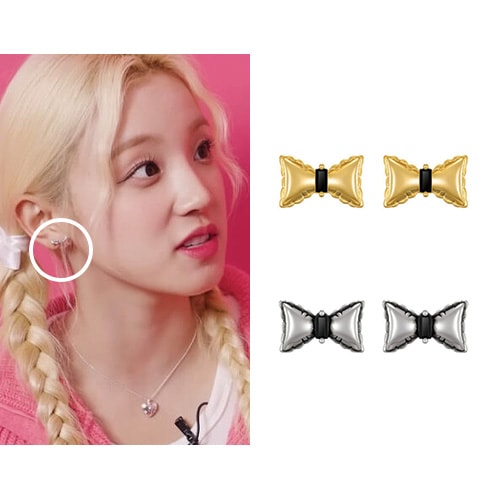 [カリナ/チュ/(G)I-DLE ウギ/クォンウンビ 着用]リボンバゲットイヤリング/韓国ジュエリー 韓国の人気ブランド 人気ジュエリー 韓国ファッションスタイル