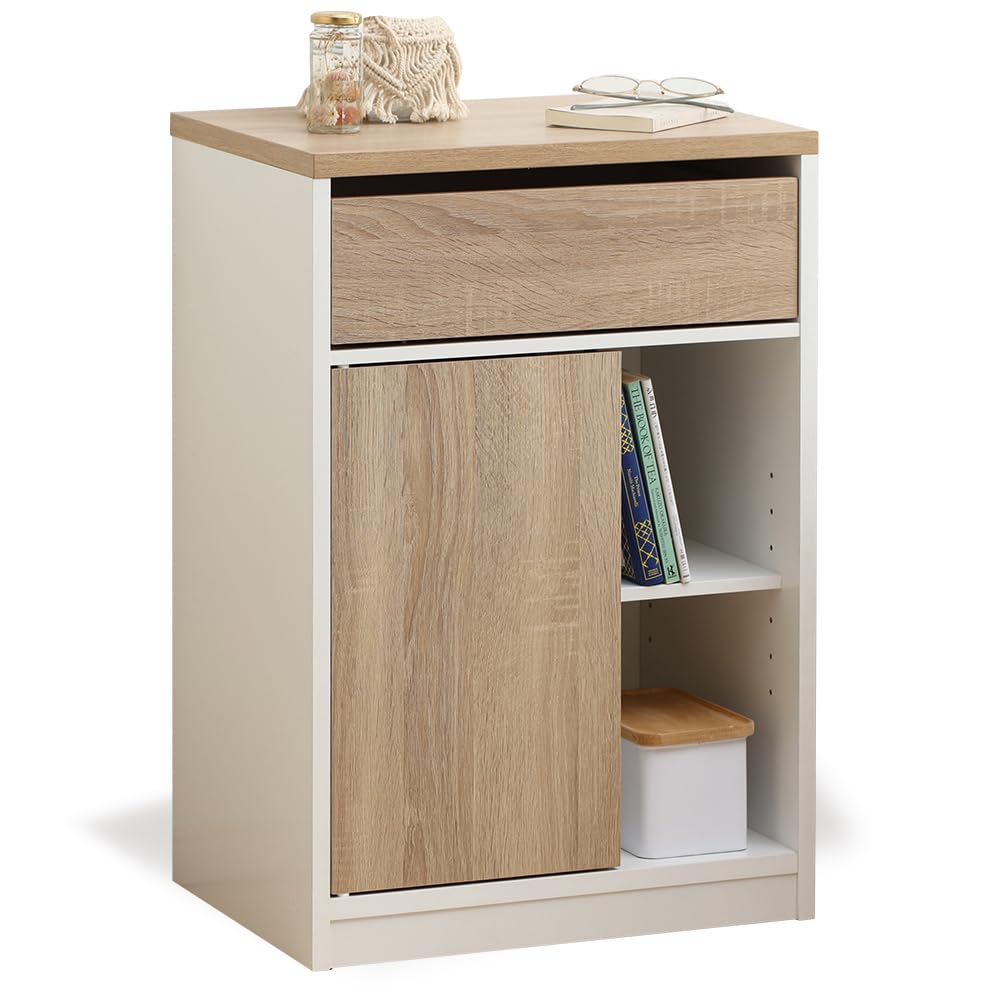 アイリスオーヤマ キャビネット ワゴン サイドテーブル 引き出し付き おしゃれ キャスター付き チェスト サイドチェスト デスク サイドデスク サイド木目調 ウォームホワイト/ライトナチュラル 幅約4