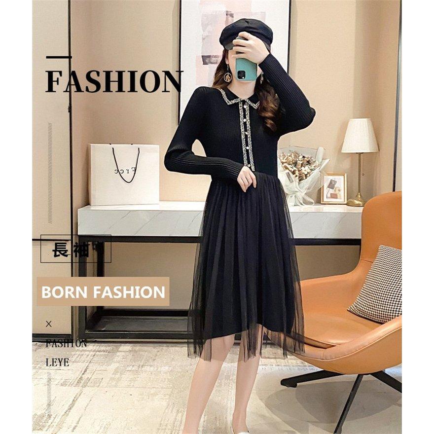 レディースワンピース秋ニットワンピきれいめ膝丈春プリーツワンピフレア冬オシャレ通勤