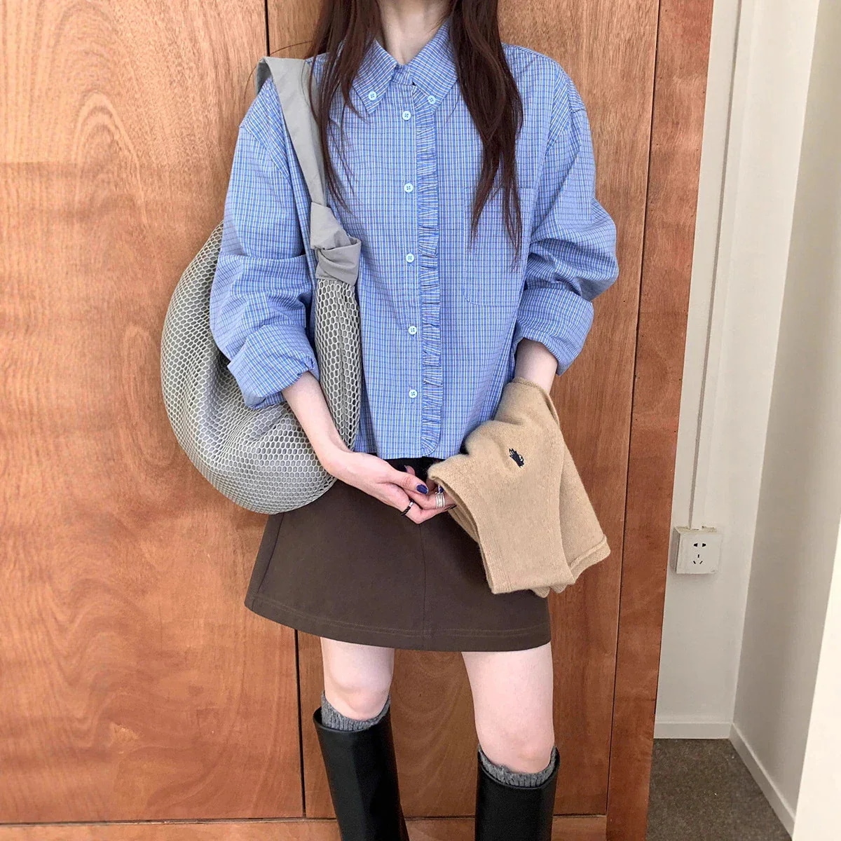 ブラウス トップス キュート 秋 長袖シャツ 秋 新作 ゆったり 新品限定SALE2026 フリル チェック柄 レディース シャツブラウス フレンチ