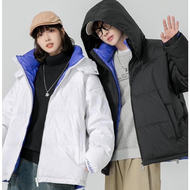 ダウンジャケット ダウンコート おしゃれ 厚手 男女兼用 お揃い 両面使い ショート丈 ダックダウン 2カラー メンズ 中綿ジャケット 冬服 防寒性よい Ｓ4XL