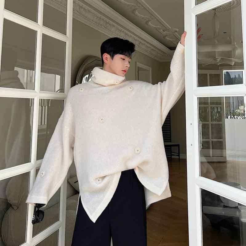 ジャケット メンズ 秋 冬 ニット セーター スリット ラージ オーバー サイズ ハイネック ブラウス