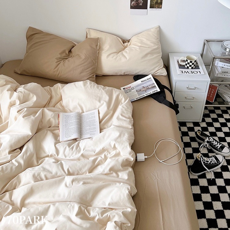 ベージュ系 ツートーン 無地 布団カバーセット 全2色 ベッドカバー 2サイズ ベッドリネン おしゃれ 韓国インテリア 韓国雑貨 韓国っぽ インテリア雑貨 70PARK