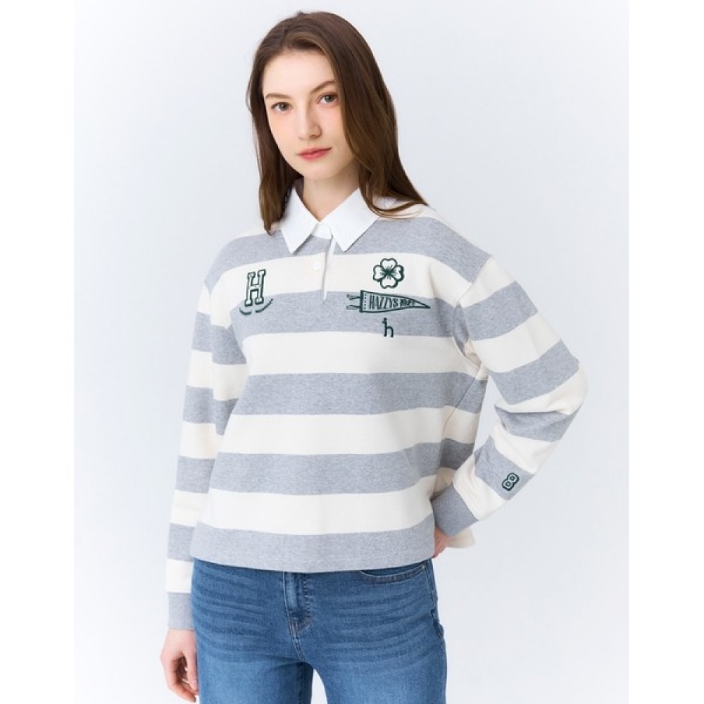 (ヘッジズレディース) 24SS グレーカラーストライプラグビー T シャツ HSTS4B206G1 8,953円