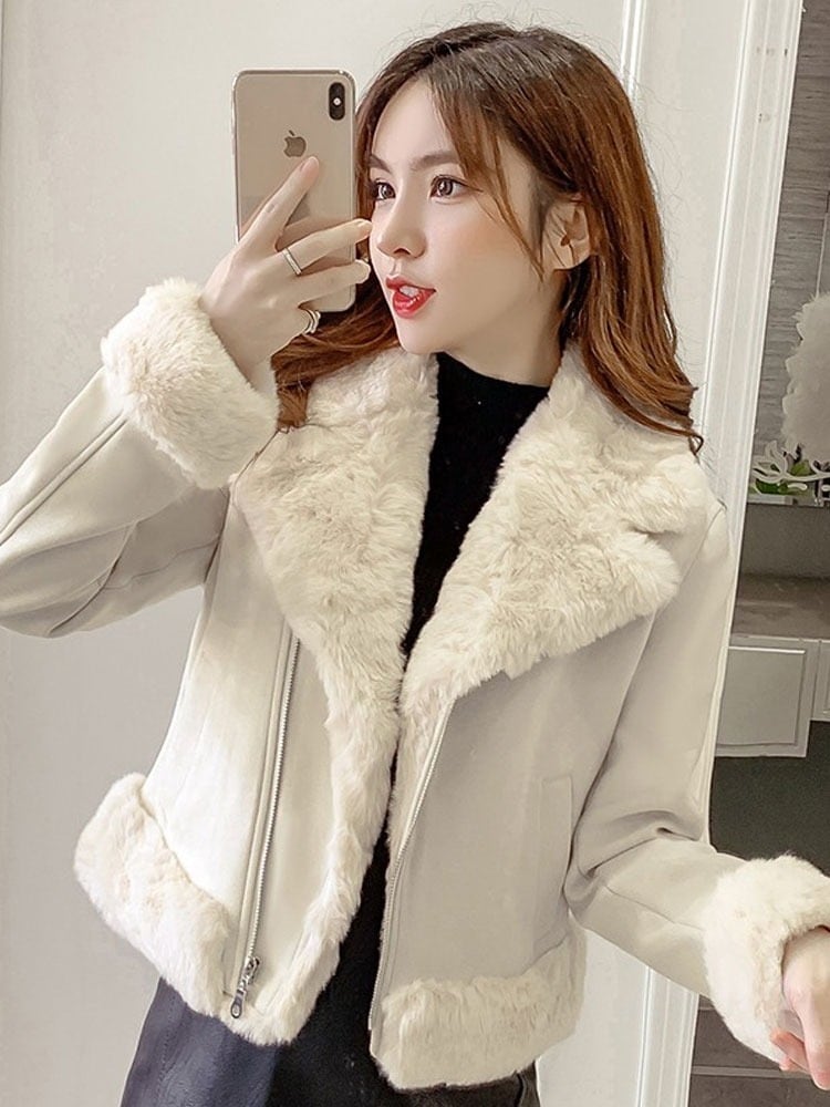 レディース ジャケット コート アウター 上着 ショート 長袖 ストレート もこもこ ファスナー 前開き 大人可愛い カジュアル おしゃれ かっこいい レトロ ルーズ クール 都会的 ワイルド