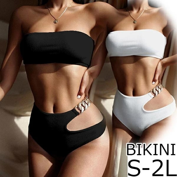 水着 レディース バンドゥビキニ 無地 シンプル セパレート カットアウト ハイウエスト アシンメトリー ブラック ホワイト 海 プール 温泉 リゾート かわいい セクシー ブラジリアンビキニ 韓国風
