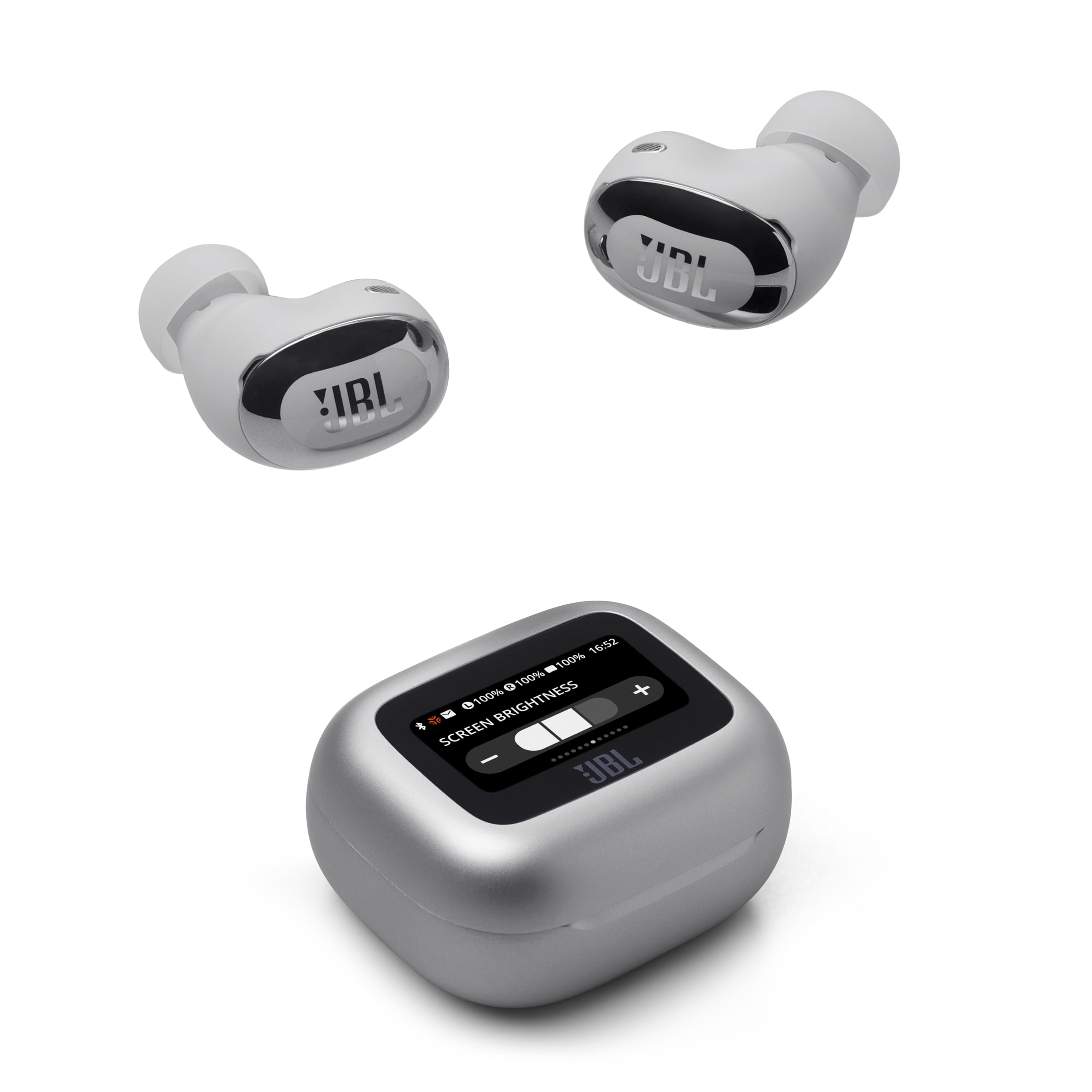 JBL LIVE BUDS 3 スマートタッチディスプレイ搭載 ワイヤレスイヤホン 小型 軽量 LDAC ハイレゾワイヤレス対応 ノイズキャンセリング 10mmダイナミックドライバー (シルバー)