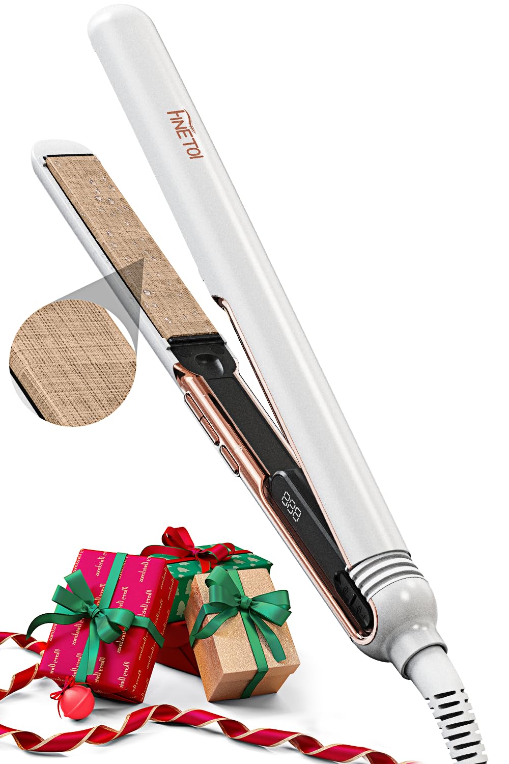 ヘアアイロン ストレート&カール【シルクプレート・25秒高速加熱・瞬間水分蒸発防止】130℃220℃・5段階温度調整・3000万マイ ナスイオン・温度記憶機能・クッションプレート・25mmシルクプレ