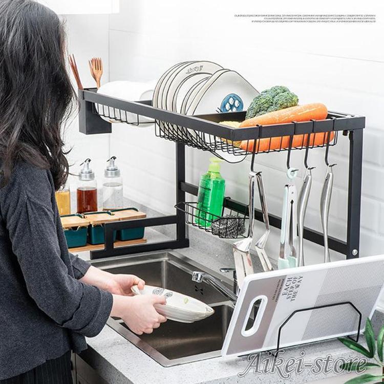 水切りラック 水切りかご シンク上 キッチン収納 収納ラック まな板スタンド付 皿立て 食器 洗い物 水切り 乾燥 台所 流し台便利 省スペース 収納棚