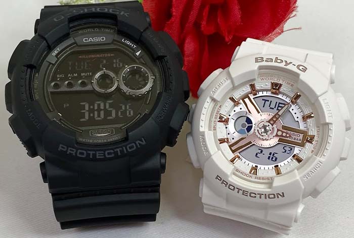 恋人たちのGショックペアウオッチ G-SHOCK カシオ GD-100-1BJF BA-110RG-7AJF　プレゼント g-shock 手書きします 人気 婚約　夫婦 高級　クリスマス プ