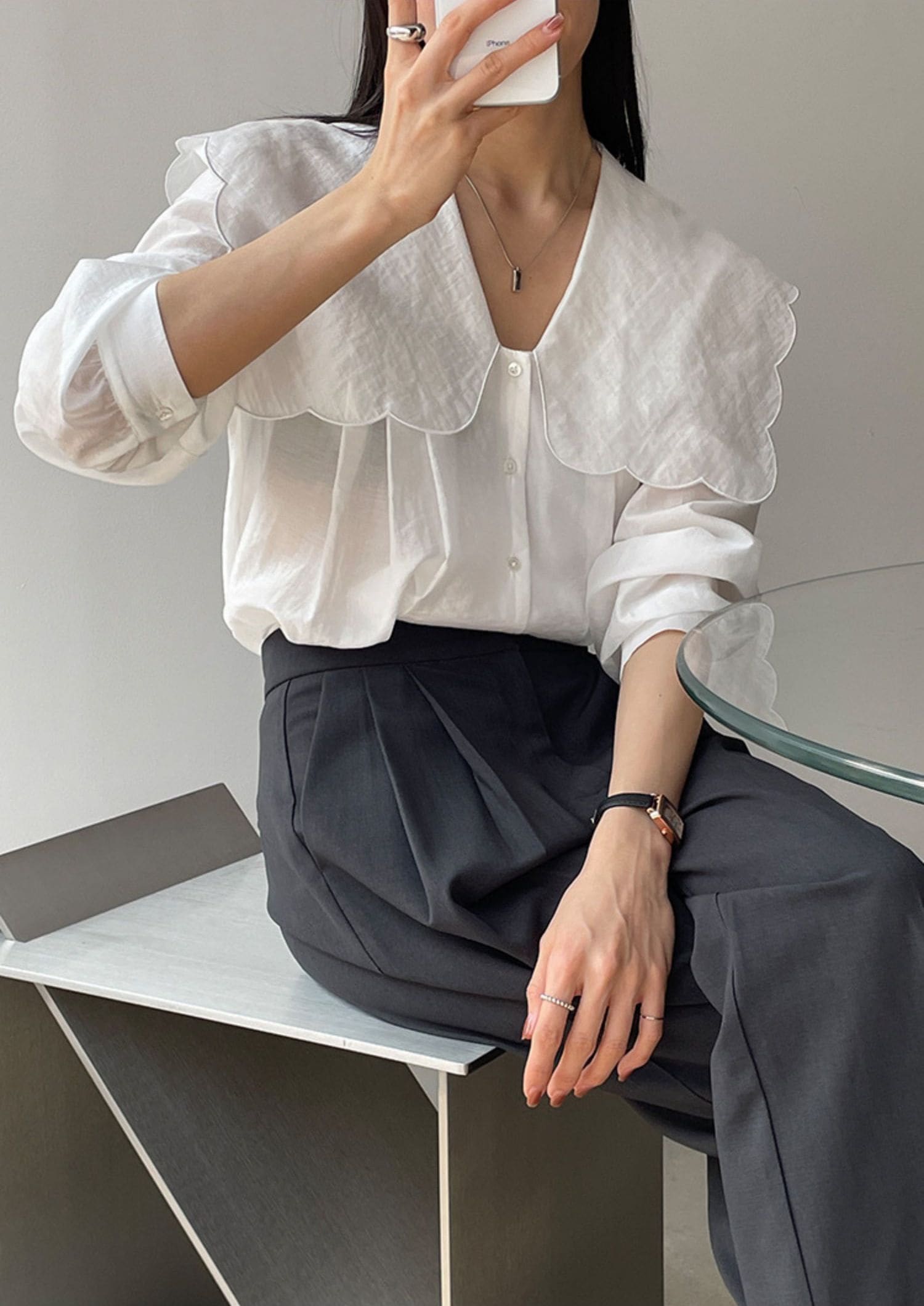 Vネック ビックフリルカラー ブラウス シャツ 長袖. フリルシャツ フリルブラウス レディース フ