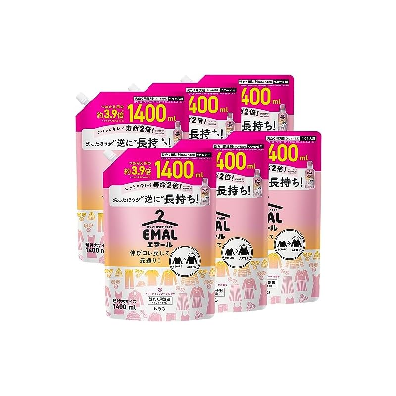 【即納】【ケース販売】エマール 伸びヨレ戻して元通り洗ったほうが逆に長持ち！ アロマティックブーケの香り 詰替え用 1,400ｍｌ×6個 大容量 8,024円