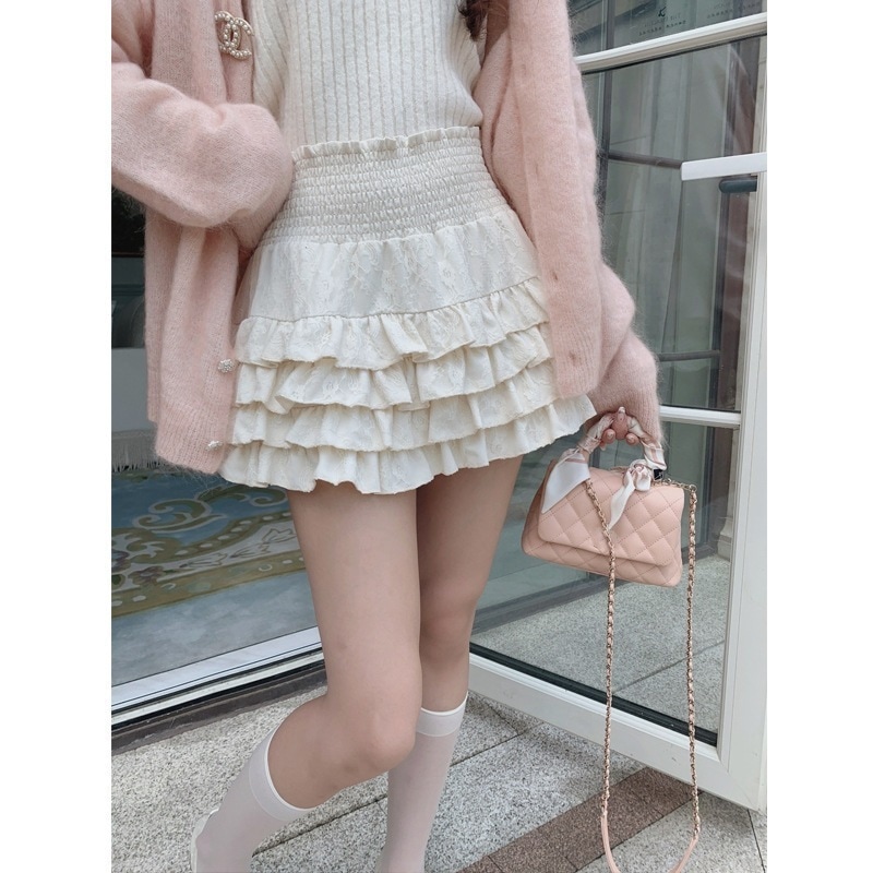 【1つ買うと10つ無料】2025夏のセクシーなガールレースふわふわケーキスカートハイウエストショートスカートトレンディ