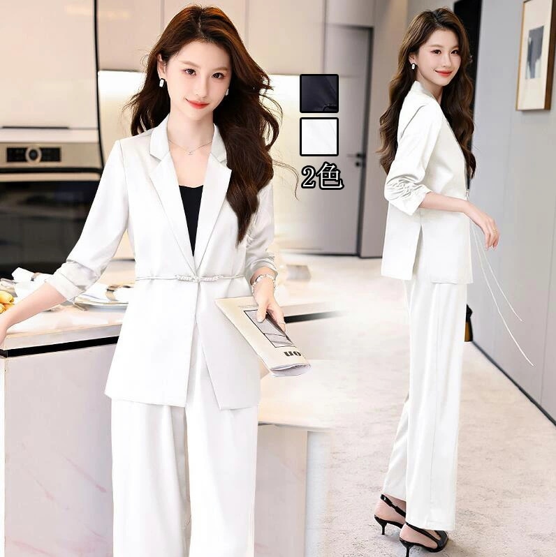 チャイナ服 中華服 レディースビジネススーツ 通勤 OL 結婚式 ２点セット 「7分袖丈トップス+ガウチョパンツ」パンツスーツ 制服 フォーマル 着痩せ リクルートスーツ カジュアル 司会 宴会 女性