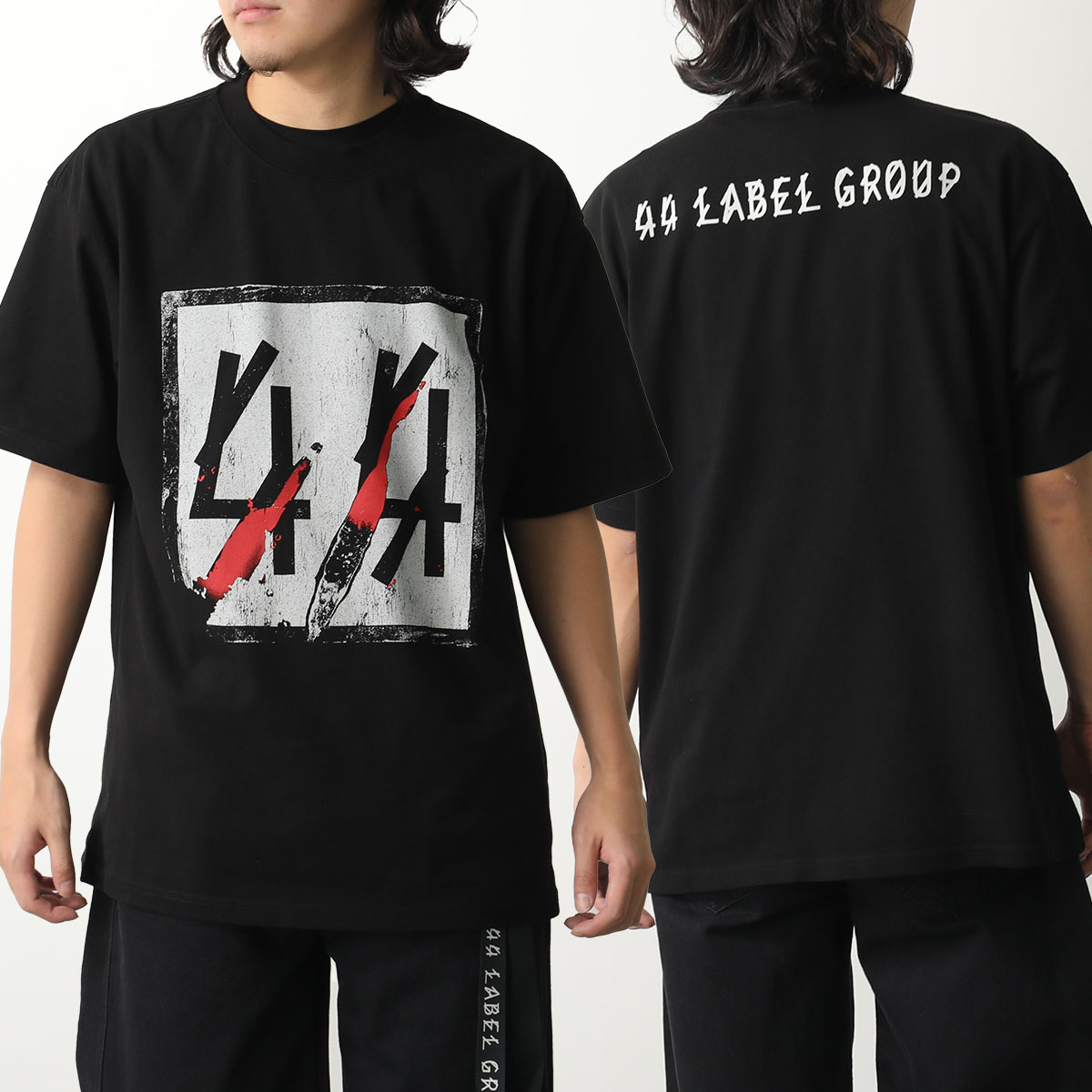 44 LABEL GROUP フォーティーフォーレーベルグループ Tシャツ B0030556 FA582 メンズ 半袖 カットソー ロゴT クルーネック P604/BLACK+STICKA