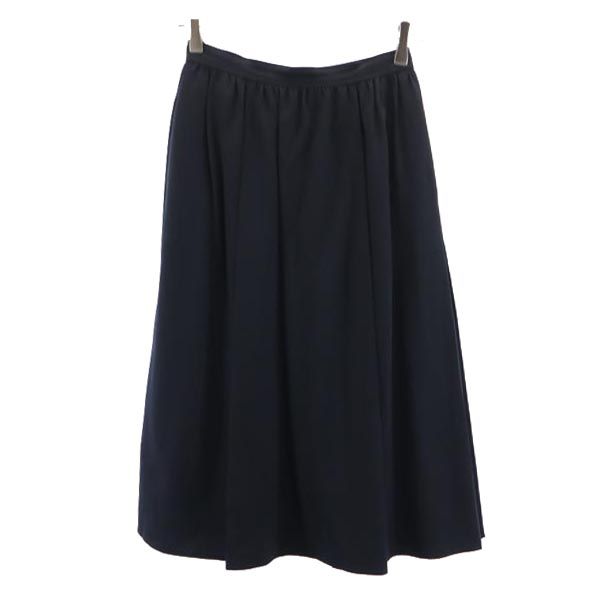 日本製 ウール100％ ミディ丈 ギャザースカート 40 ブラック系 バックジップ レディース 7,328円