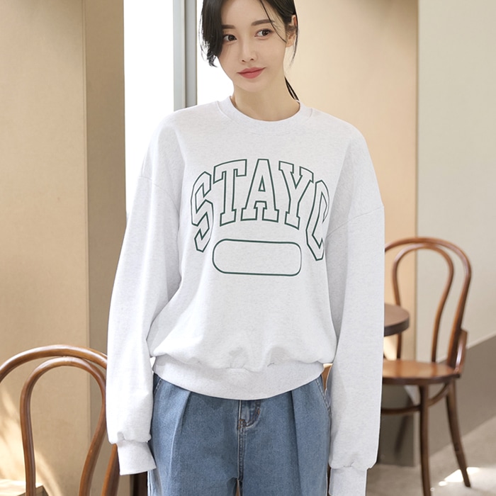 [韓国ファッション] ラウンドネック レタリング フレンチテリー マンツーマンTシャツ