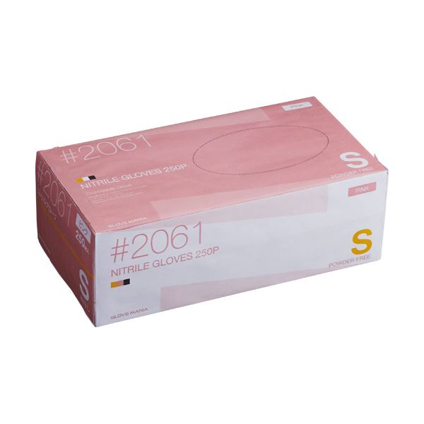 （まとめ） 川西工業 ニトリル使いきり手袋 粉なし S ピンク #2061 1箱（250枚） [x3セット]