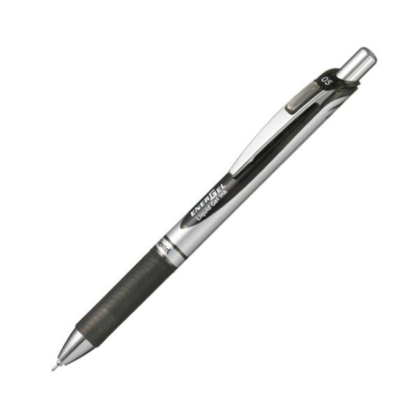 (まとめ) ぺんてる ゲルインクボールペン ノック式エナージェル 0.5mm 黒 (軸色 シルバー) BLN75Z-A 1本 (×50セット)