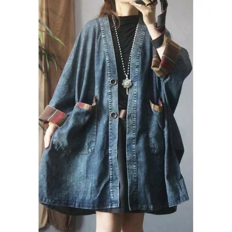 【人気商品】デニムコート レディース 春秋 アウター 長袖 カジュアル コート 通勤 可愛い ブラック ブルー XL 2XL SLCA059