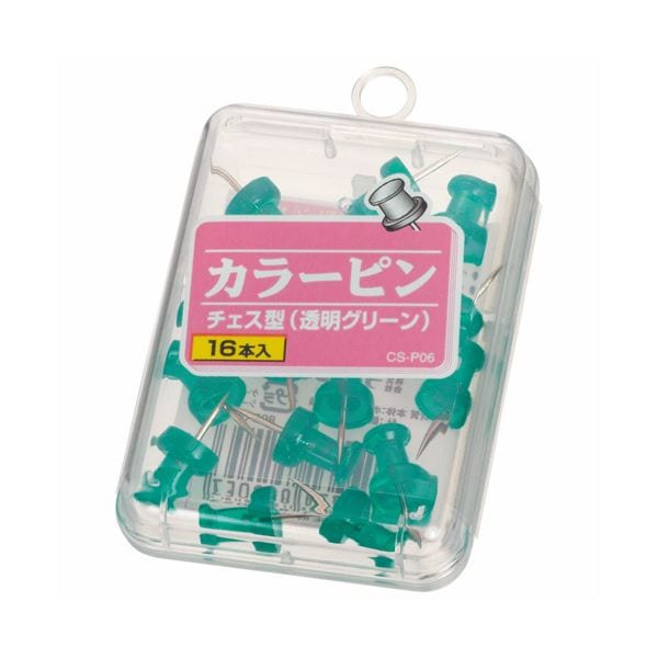 （まとめ） ライオン事務器 カラーピンチェス型針長さ10mm 透明グリーン CS-P06 1箱（16本） (×30セット)