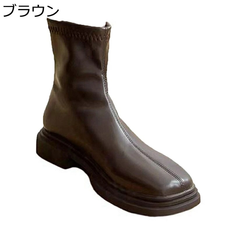 ショートブーツ PU ブーティ ローヒール レディース スクエアトゥ 秋靴 冬靴 通気 クッション性 柔らかい カジュアル おしゃれ ファッション 痛くない 履きやすい 軽量 安定感 ビジネス