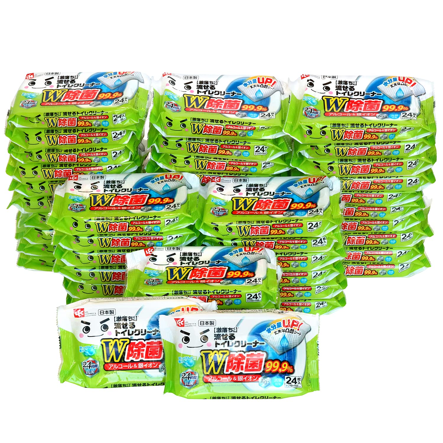 激落ちくん 流せる 除菌99.9% トイレクリーナー 24枚入×48個 (1,152枚) アルコール&銀イオンのW除菌 大容量 ケース販売 【Amazon.co.jp 限定】