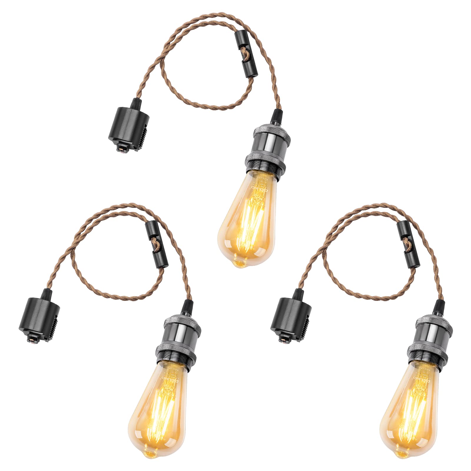 DiCUNO ペンダ ントライト E26口金 LED電球付き エジソン電球 ダクトレール用 １灯用ペンダントソケット ブラック 電球ソケット 天井照明 吊り下げ コード付き 70cm調節可 レトロ ア
