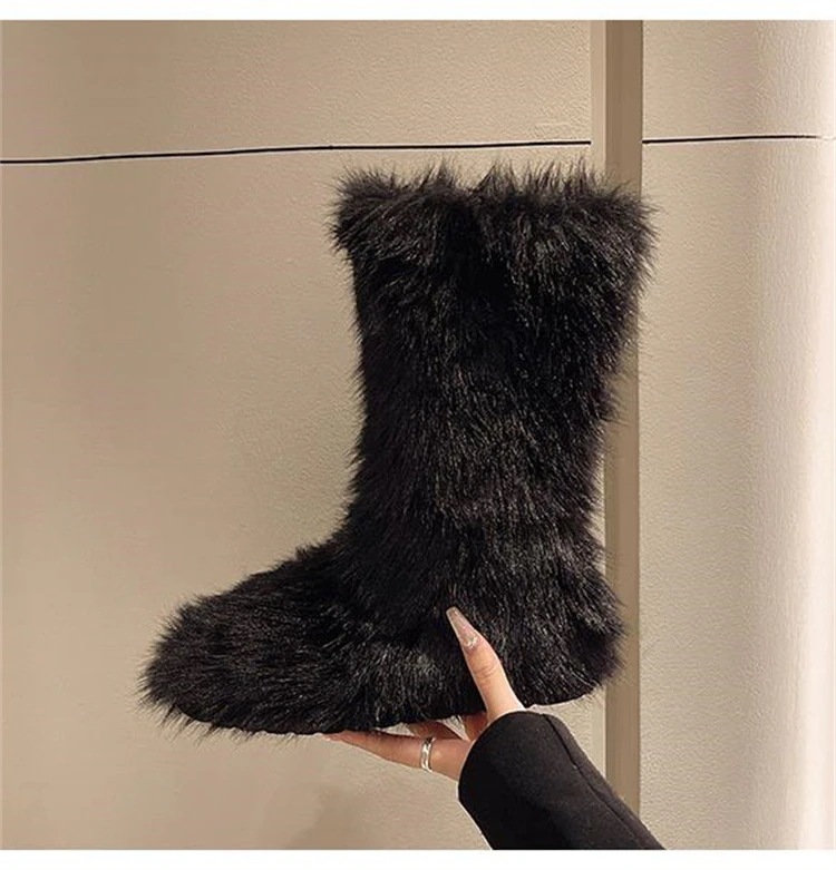 早い者勝ち 毛むくじゃら ファッション 洋風 保温 雪上ブーツ 中筒ブーツ 乗馬ブーツ 2024年冬 ムートンブーツ 綿靴 歩きやすい サイドファスナー ぺたんこシューズ