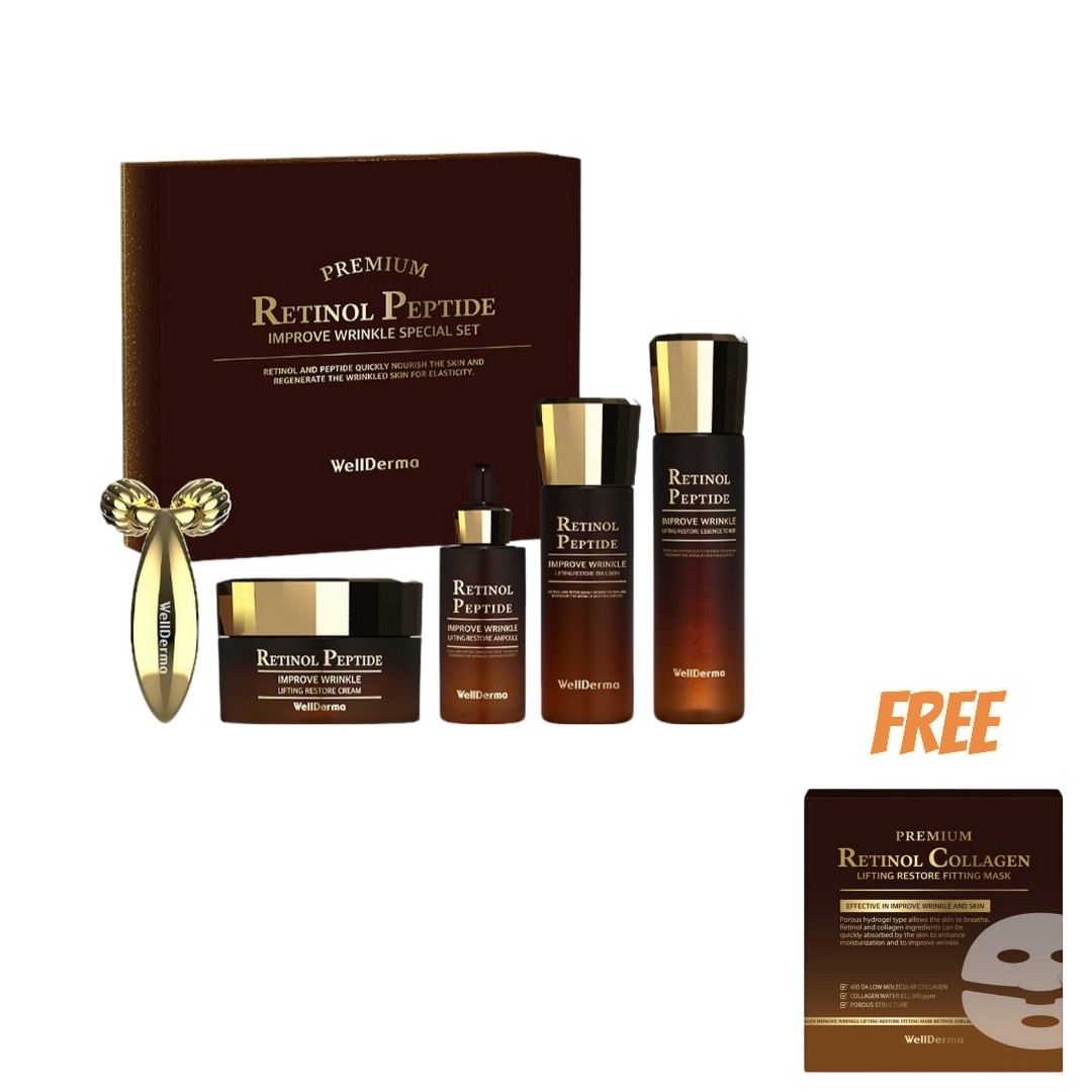 ウェルダーマ 5点セット レチノールペプチド リフティングリストア エッセンストナー150ml＋アンプル30ml＋エマルジョン120ml＋クリーム50g＋フェイスリフティングコンパクトローラー（フ