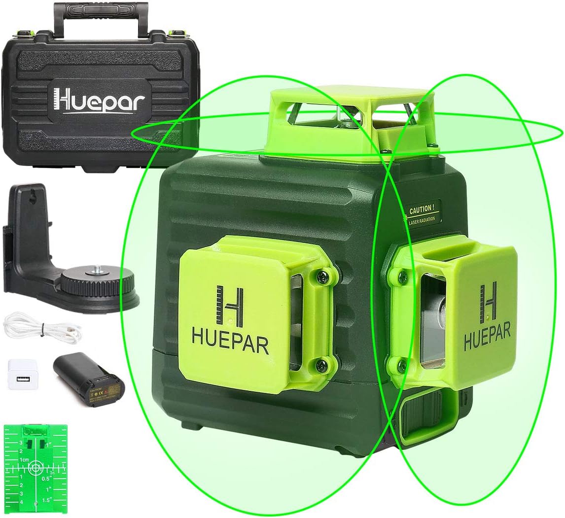 Huepar 3x360 レーザー墨出し器 グリーン 緑色 レーザー クロスライン 大矩 フルライン照射モデル 自動補正 2電源方式 Type-C充電可能 受光器対応 B03CG