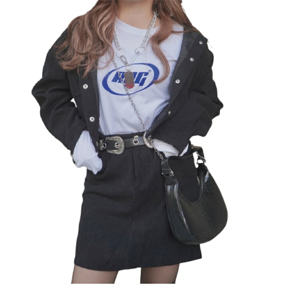 Corduroy Jacket＋Skirt 2P SET UP (black) A.D.G レディース ファッション