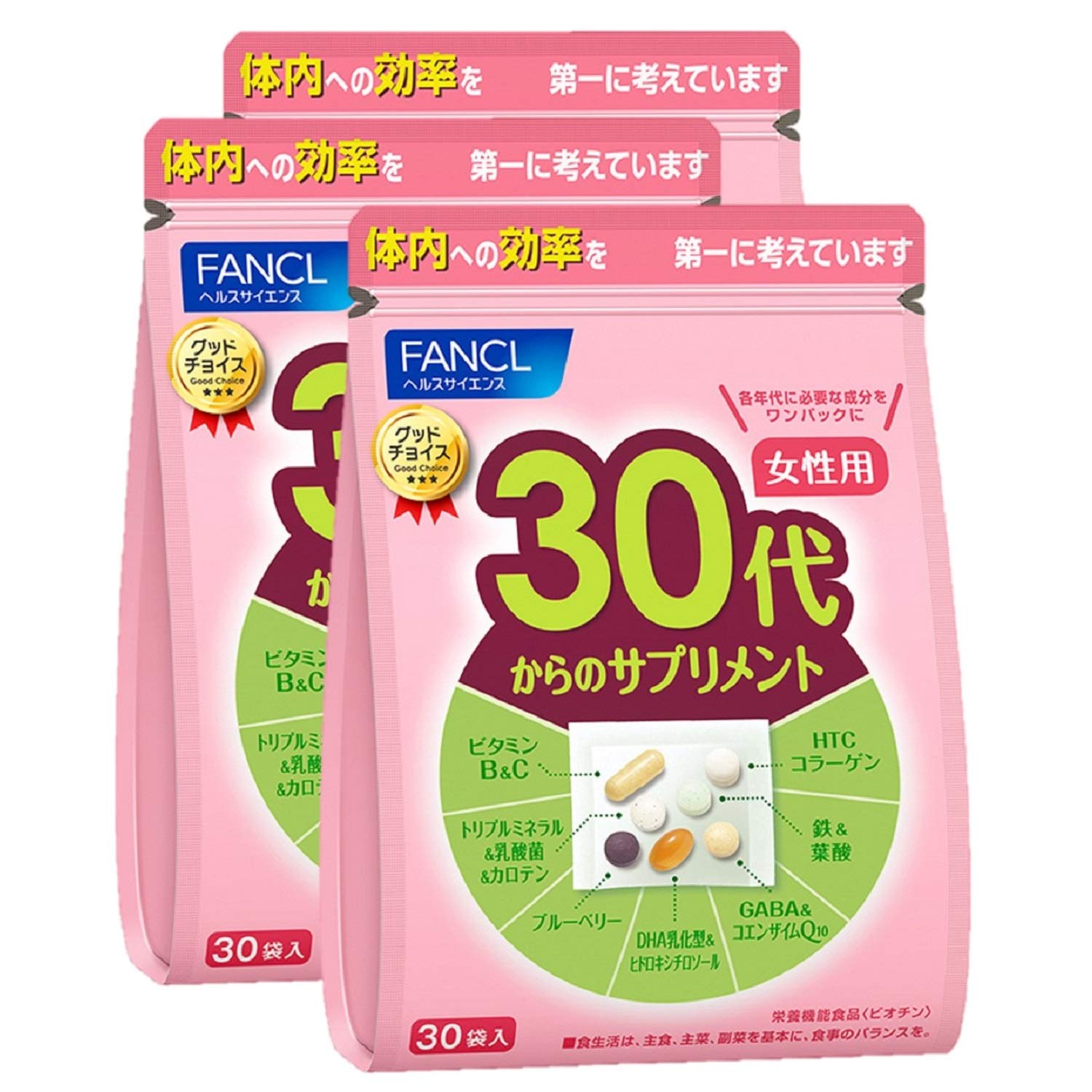 ファンケル (FANCL) 30代からのサプリメント女性用 45～90日分 (30袋×3) 年代 サプリ (ビタミンC/ビタミンB/鉄) 個包装