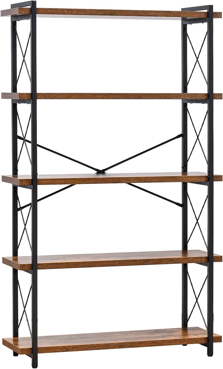 ラック オープンシェルフ 収納 棚 おしゃれ 本棚 オープンラック キッチンラック 幅90cm 5段 リビングラック 木目調(古木色, 幅91x5段)