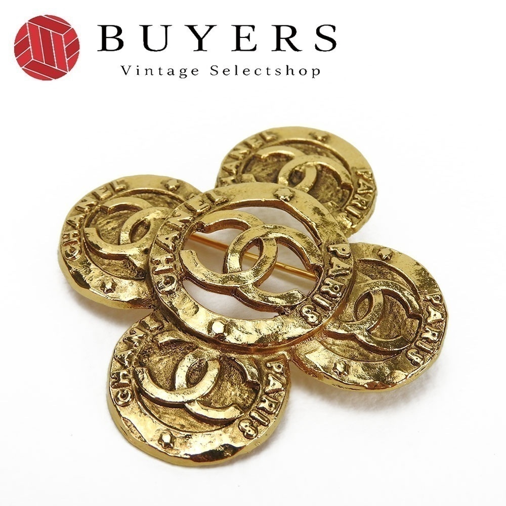 中古 CHANEL シャネル ココマーク ブローチ アクセサリー 花 メッキ ゴールド 小物 箱 accessories brooch flower gold coco 【中古】