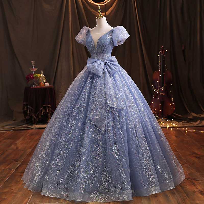 コンサート パーティー フォーマルドレス チュール aライン サイズ調整可 プリンセスラインドレス 姫系 パーティードレス エレガント クラシカル イブニングドレス フォーマル 二次会 演奏会 ブルー