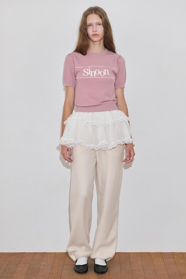 SINOOON ロゴ入り半袖ニット (アイボリー) sinoon】Sinoon Logo Half Knit 半袖ニット (6 colors) (sinoon