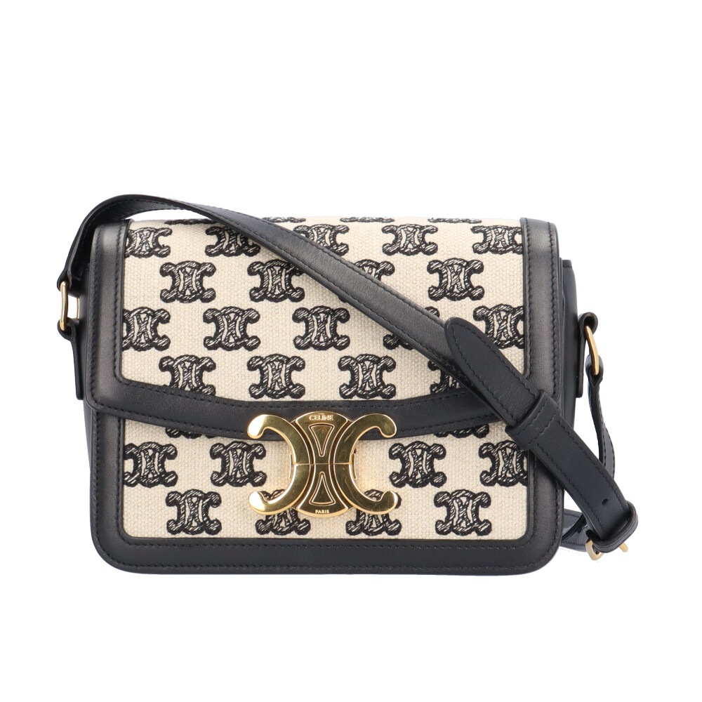 セリーヌ ティーントリオンフ ショルダーバッグ キャンバス 188882DBA.38NO ブラック CELINE 中古