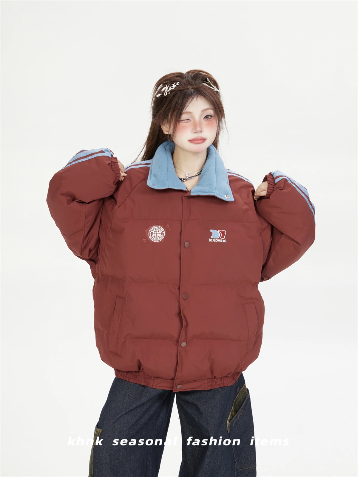 短納期2025秋冬 ふっくら中綿 韓国防寒あったか暖かい刺繍 ロゴスポーツかわいい厚手アウタートレンド羽織るハイネックファッション系大人ゆったりストリートスタンドネックサイドサイズ丈シルエットレディー