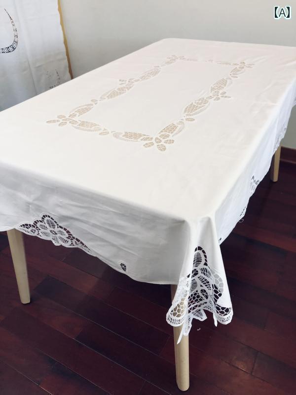 レース編み テーブルクロス 刺繍 メッシュ ダイニング リビング 食卓 チェスト ピアノ カバー 防塵 シンプル おしゃれ 白 花模様