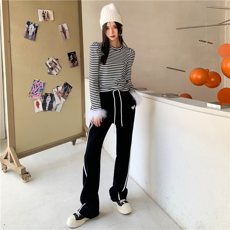 ジャージ レディース ボトムス パンツ ルームウェア スウェット 部屋着 ストレートパンツ ロング丈 サイドライン ハート マーク スポーティー 運動 ヨガ 大きいサイズ 2XL 3XL 4XL