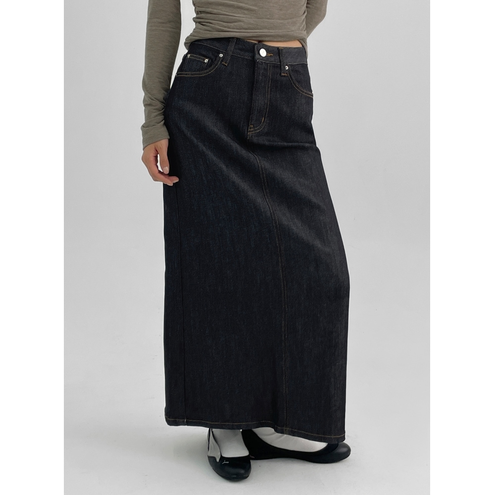 Black Up [秋新品] ラタンデニムロングスカート
