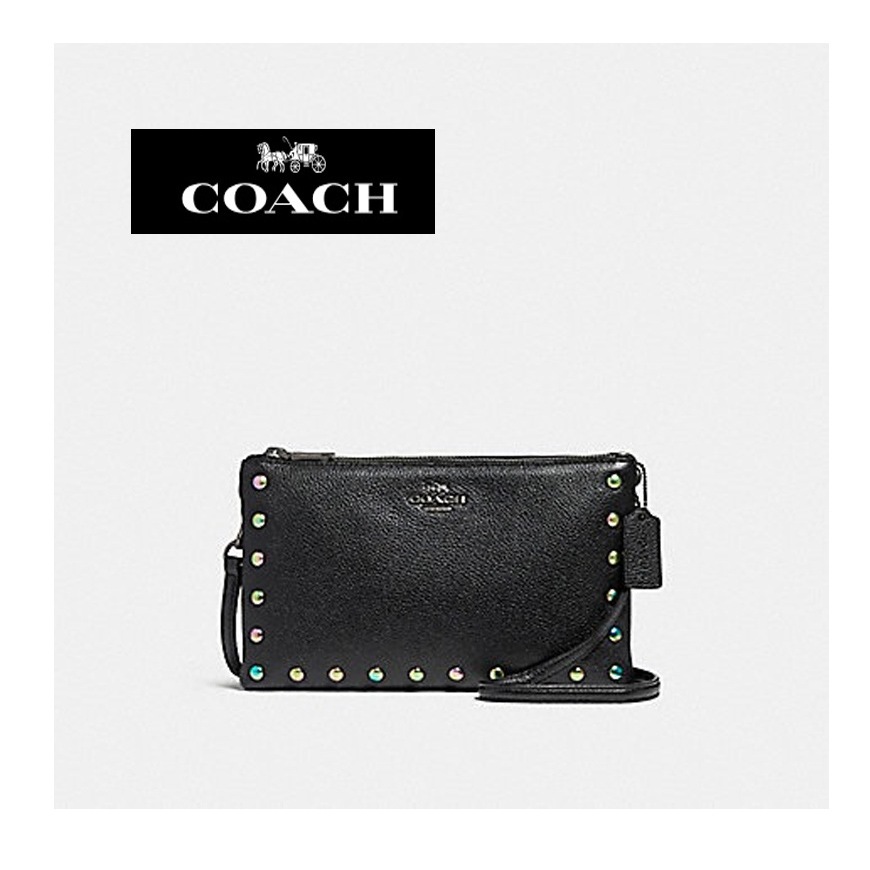 LA直送Coach正規品LYLA CROSSBODY ホログラム ラッカー リベット ペブルド レザー レイラ 2WAY ハンドバッグ F24467