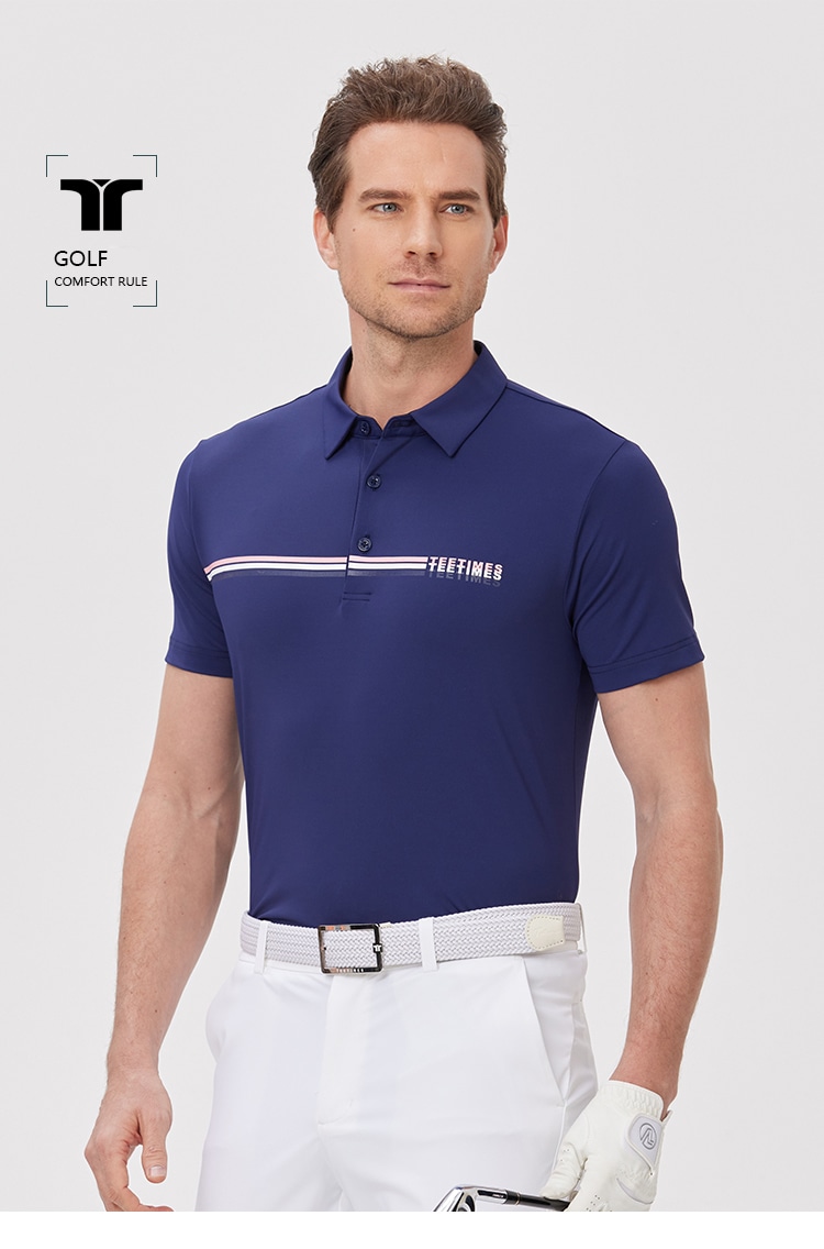 Teetimes ゴルフ 半袖ポロシャツ メンズ トップス 春夏 速乾 通気性 メンズ スポーツ ジャージ ラペル 紺