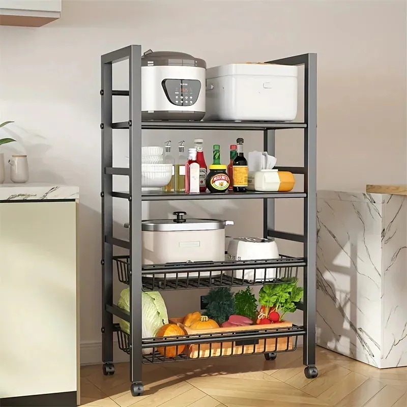本棚ラックラックステンレス製のキッチン棚1台重い多層棚キッチンやバスルームの収納用ユーティリティカート家庭用の部屋用品 6,287円