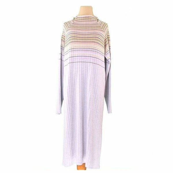 ワンピース ニット ロング ボーダー 46サイズ グレー系 中古