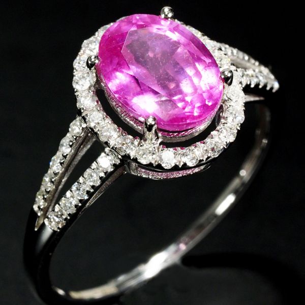 天然石 ダイヤモンド ピンク サファイア リング 指輪 刻印有 18金 WG 74