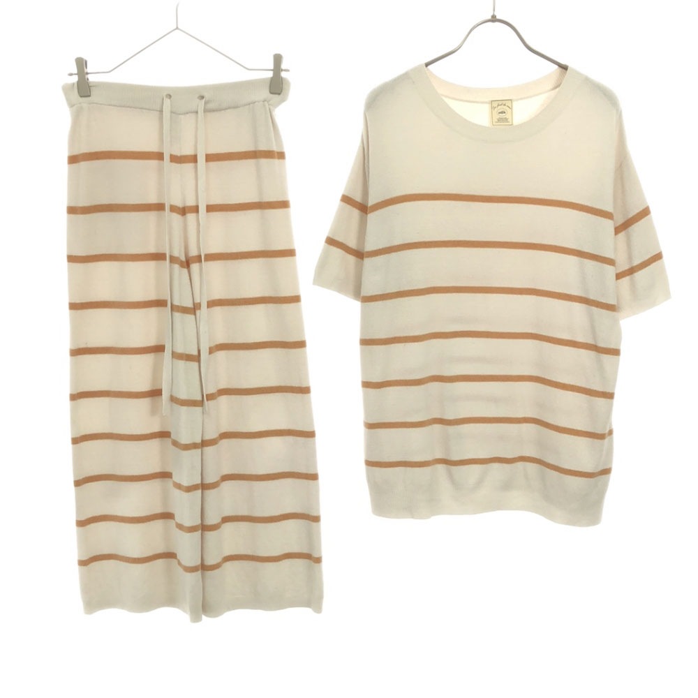 スムーズィー ボーダー 半袖 ルームウェア 上下セットアップ ONE SIZE ホワイト×オレンジ PWNT212039 ジェラピケ パジャマ レディース